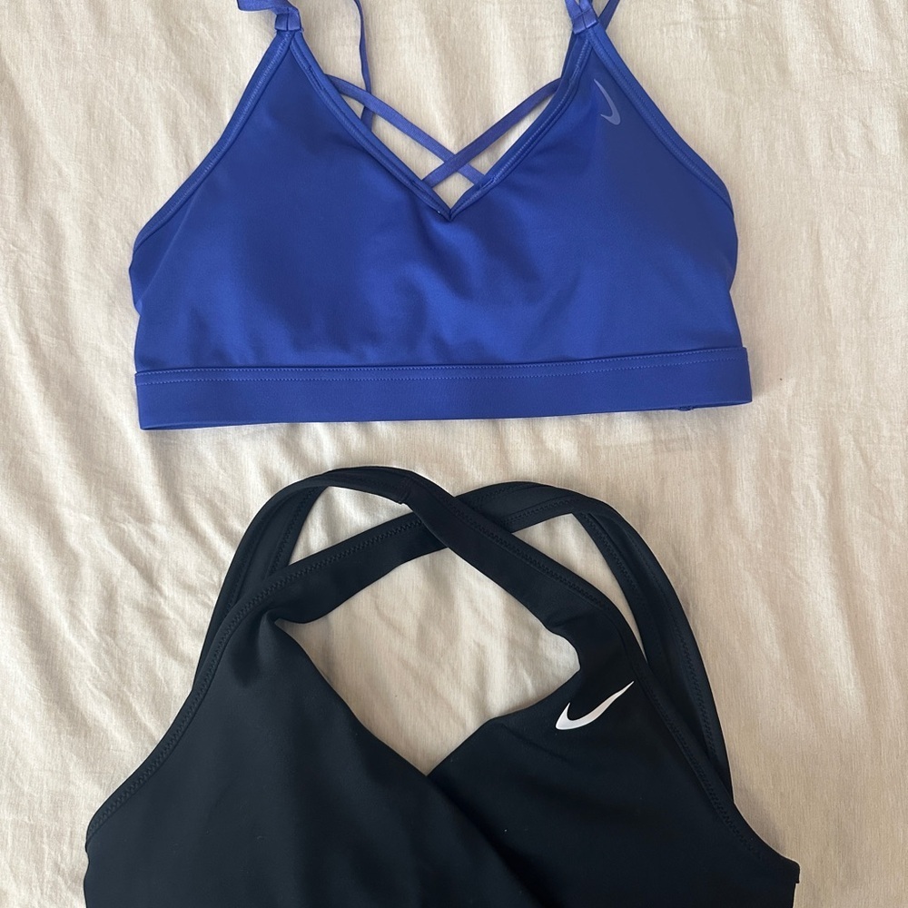 Nike Women's Crisscross Blue and Black Sports Bras
